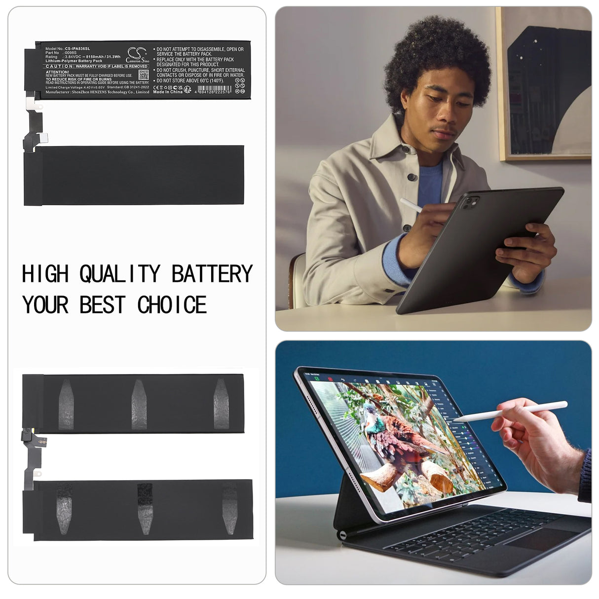 3.84V, Li-Polymer, 8150mAh, Tablet battery fits Apple, 0098S, A2836, A2837, 31.3Wh Tablet Cameron Sino Technology Limited