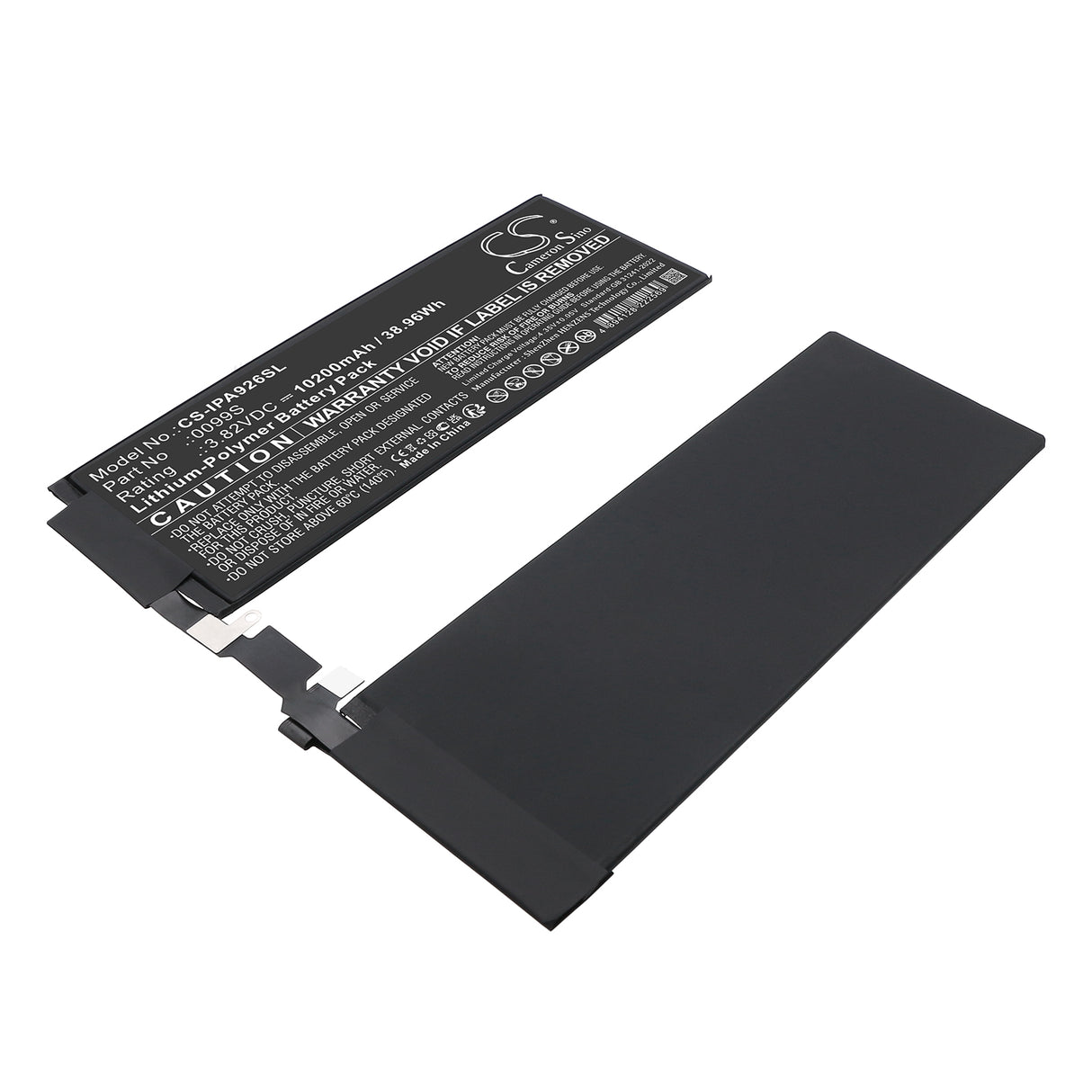 3.82V, Li-Polymer, 10200mAh, Tablet battery fits Apple, 0099S, A2925, A2926, 38.96Wh Tablet Cameron Sino Technology Limited
