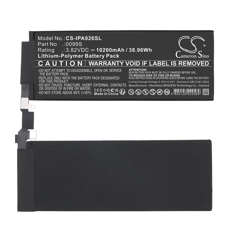 3.82V, Li-Polymer, 10200mAh, Tablet battery fits Apple, 0099S, A2925, A2926, 38.96Wh Tablet Cameron Sino Technology Limited