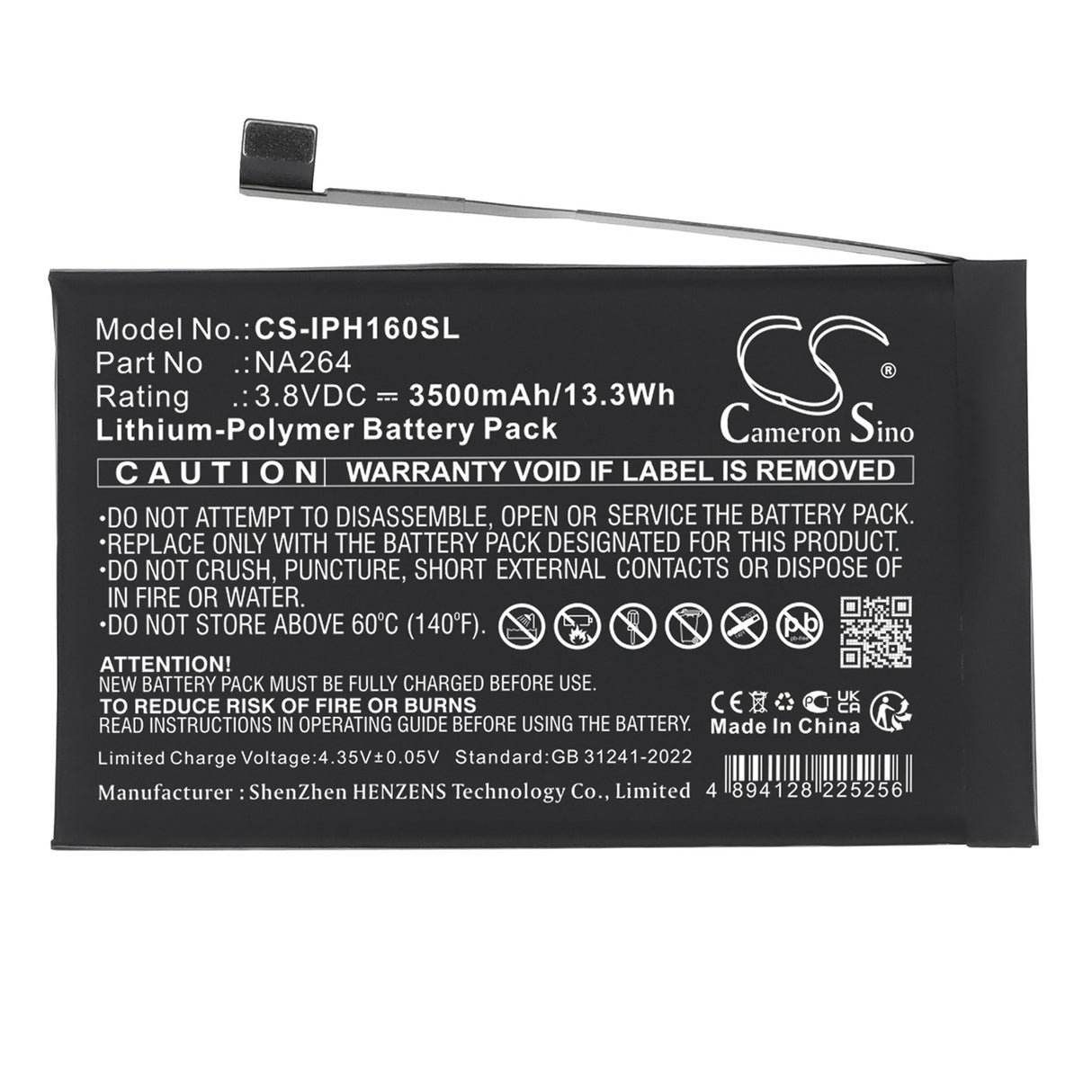 3.8V, Li-Polymer, 3500mAh, Mobile, SmartPhone battery fits Apple, NA264, A3081, A3286, 13.3Wh Mobile, SmartPhone Cameron Sino Technology Limited