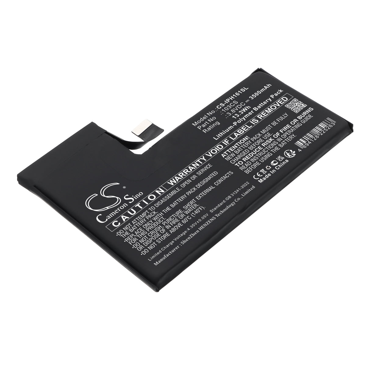 3.8V, Li-Polymer, 3500mAh, Mobile, SmartPhone battery fits Apple, 103CS, A3083, A3292, 13.3Wh Mobile, SmartPhone Cameron Sino Technology Limited