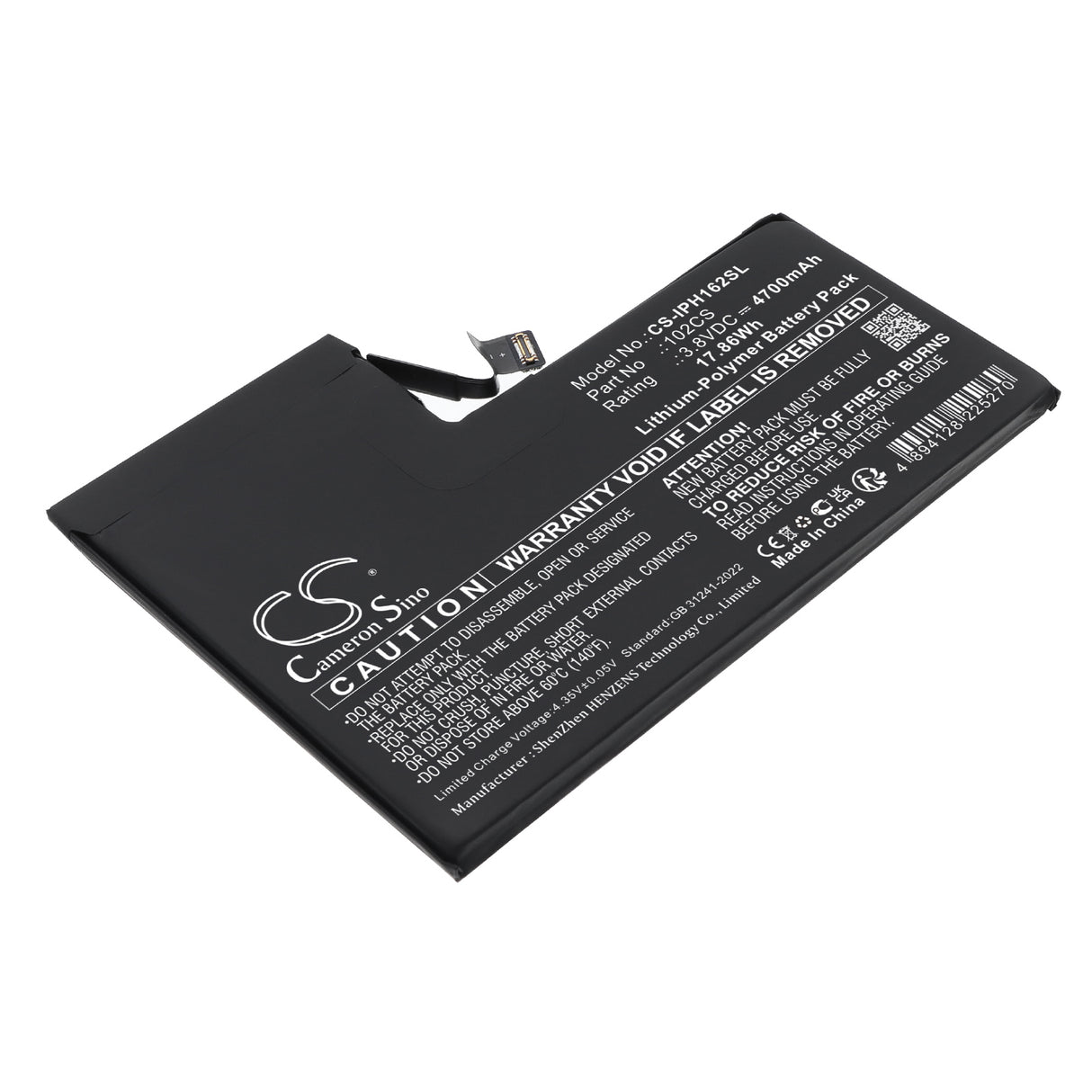3.8V, Li-Polymer, 4700mAh, Mobile, SmartPhone battery fits Apple, 102CS, A3084 , A3295, 17.86Wh Mobile, SmartPhone Cameron Sino Technology Limited
