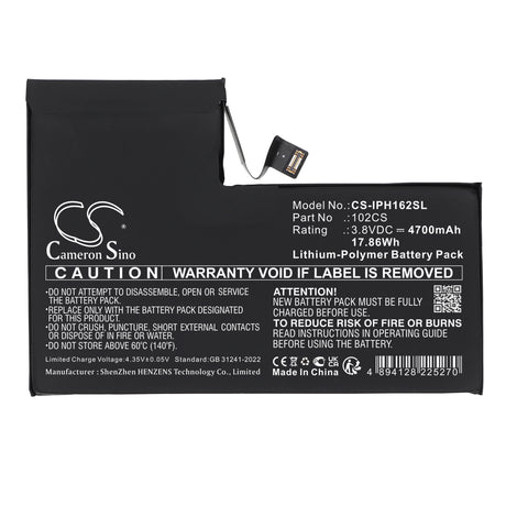 3.8V, Li-Polymer, 4700mAh, Mobile, SmartPhone battery fits Apple, 102CS, A3084 , A3295, 17.86Wh Mobile, SmartPhone Cameron Sino Technology Limited