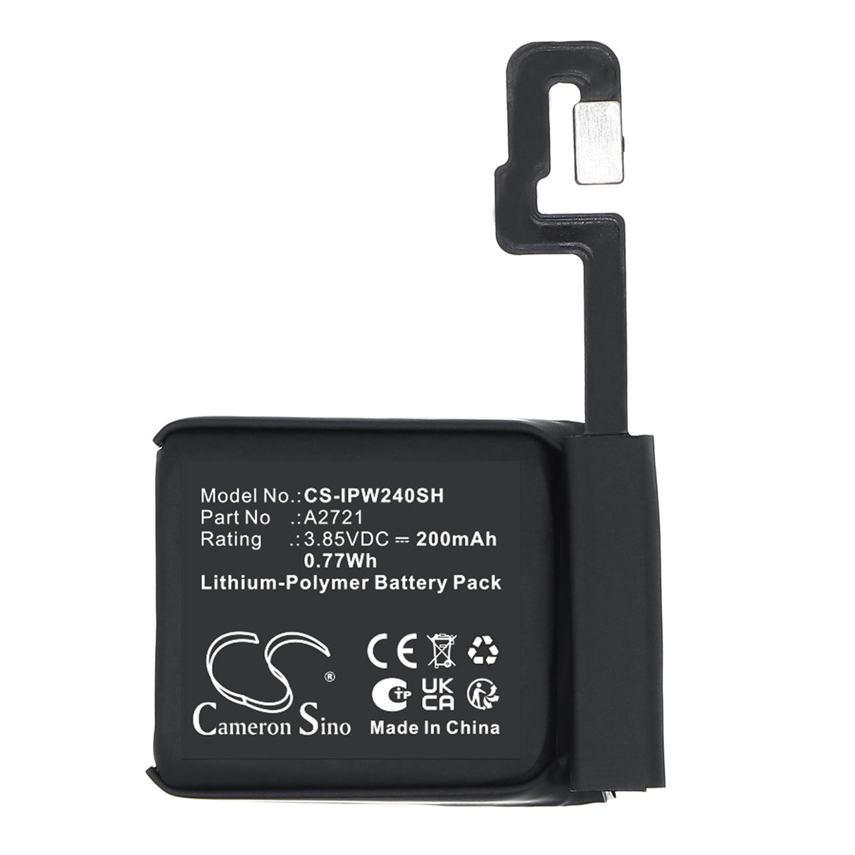 3.85V, Li-Polymer, 200mAh, Smartwatch battery fits Apple, A2721, Watch SE 2 40mm, 0.77Wh Smartwatch Cameron Sino Technology Limited