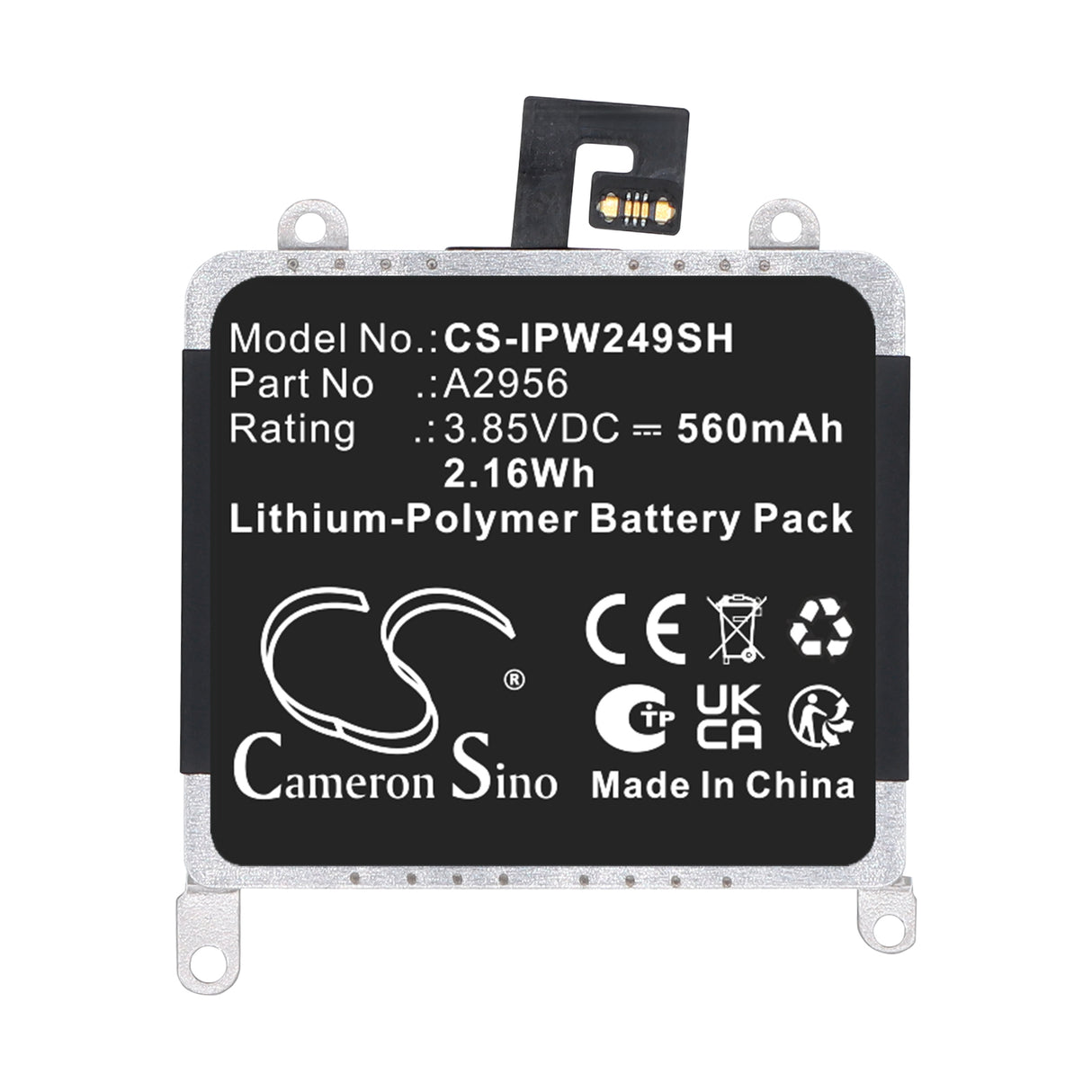 3.85V, Li-Polymer, 560mAh, Smartwatch battery fits Apple, A2956, A2686, A2887, 2.16Wh Smartwatch Cameron Sino Technology Limited