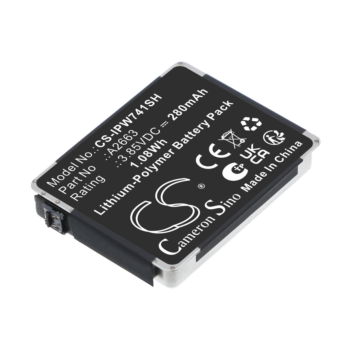 3.85V, Li-Polymer, 280mAh, Smartwatch battery fits Apple, A2663, A2473, A2475, 1.08Wh Smartwatch Cameron Sino Technology Limited