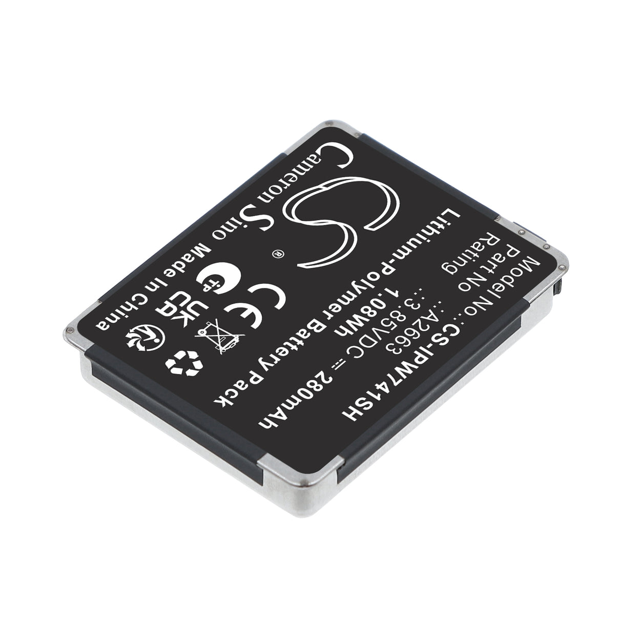 3.85V, Li-Polymer, 280mAh, Smartwatch battery fits Apple, A2663, A2473, A2475, 1.08Wh Smartwatch Cameron Sino Technology Limited