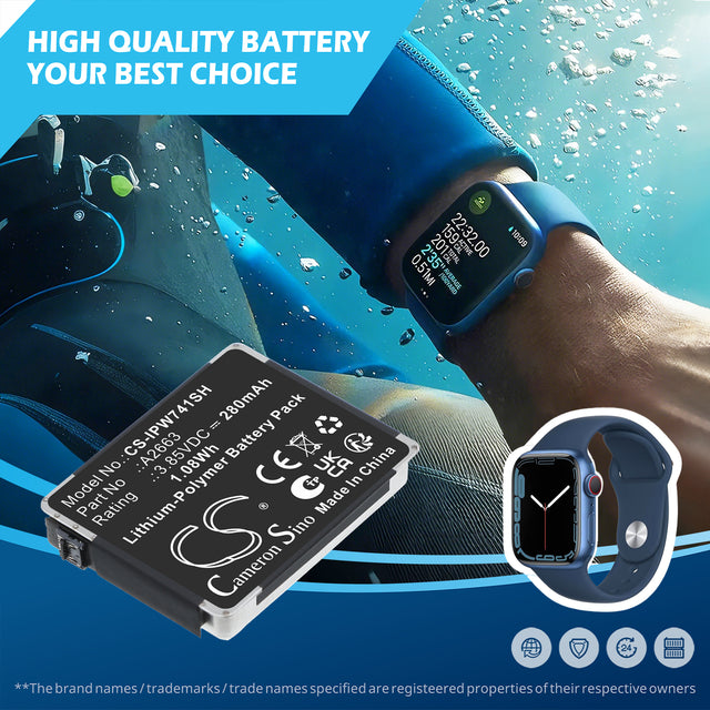 3.85V, Li-Polymer, 280mAh, Smartwatch battery fits Apple, A2663, A2473, A2475, 1.08Wh Smartwatch Cameron Sino Technology Limited