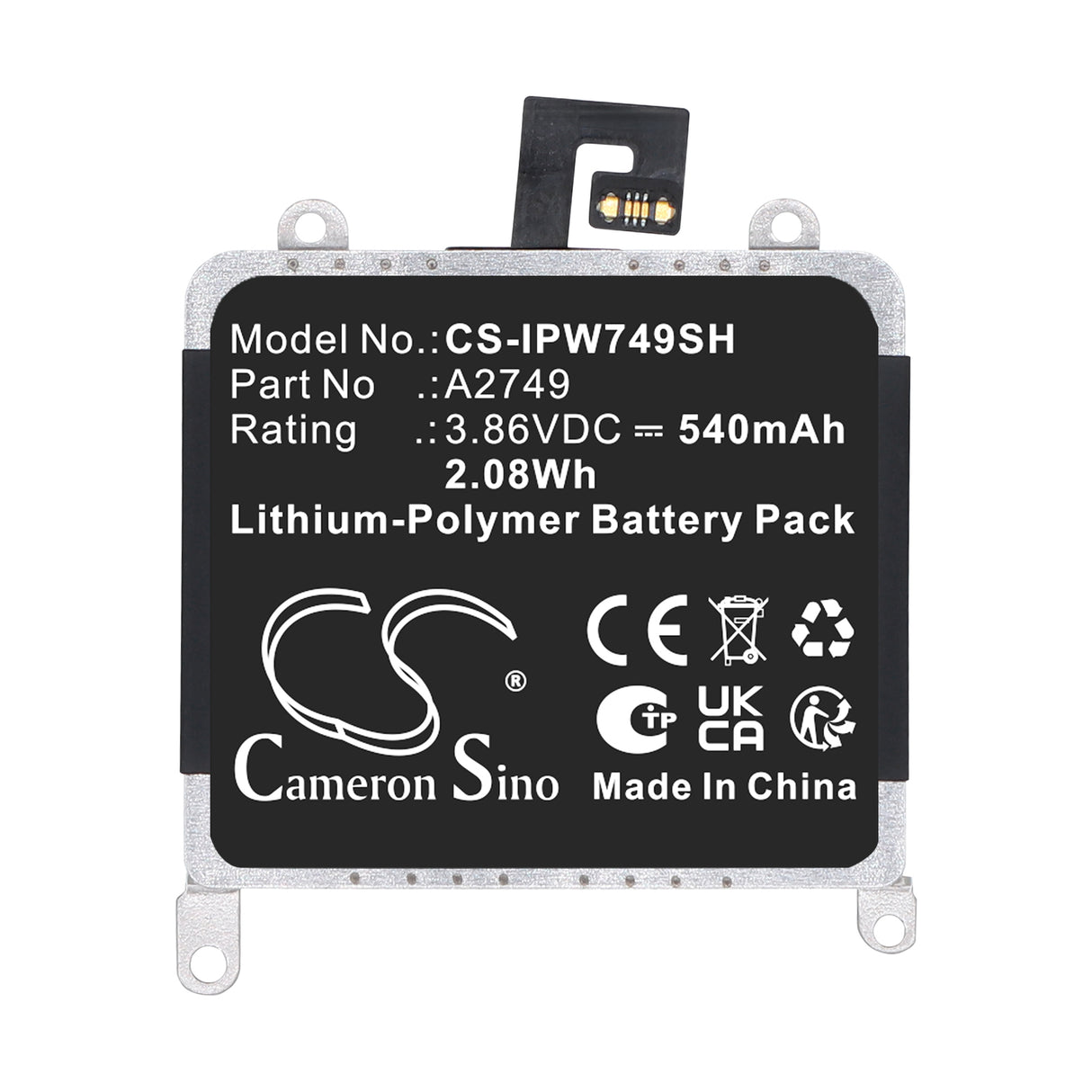 3.86V, Li-Polymer, 540mAh, Smartwatch battery fits Apple, A2749, A285, A2622, 2.08Wh Smartwatch Cameron Sino Technology Limited