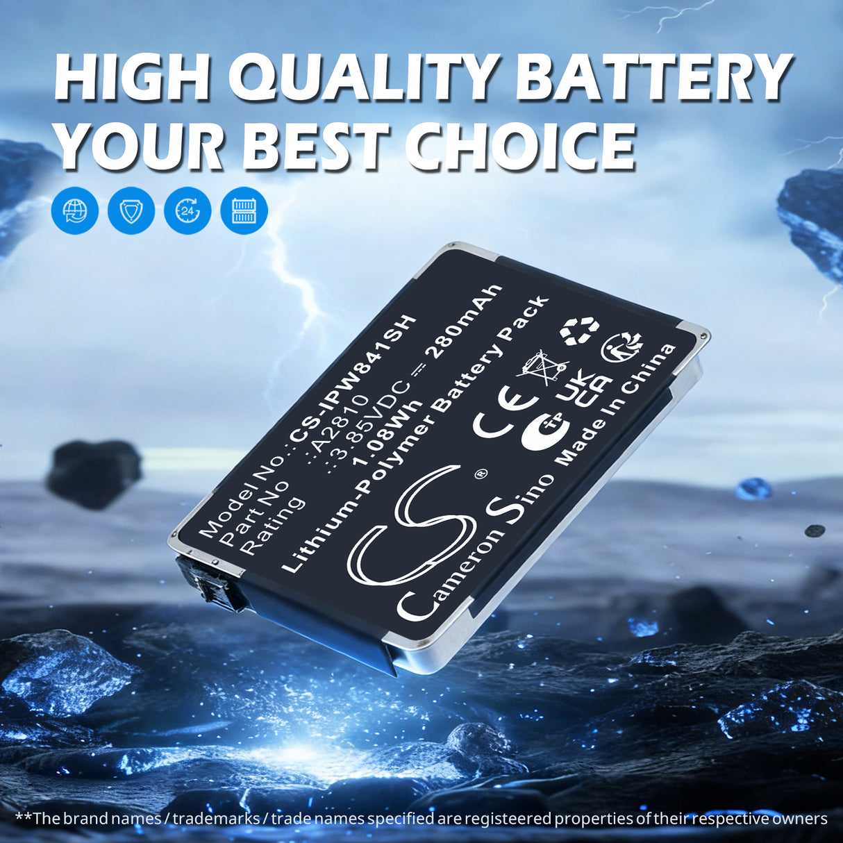 3.85V, Li-Polymer, 280mAh, Smartwatch battery fits Apple, A2810, A2770, A2772, 1.08Wh Smartwatch Cameron Sino Technology Limited
