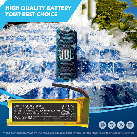 3.85V, Li-Polymer, 2600mAh, Speaker battery fits JBL, GSP982752 1S2P, Grip, 10.01Wh Speaker Cameron Sino Technology Limited