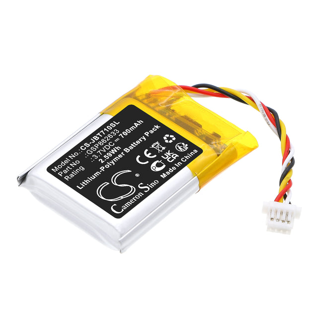 3.7V, Li-Polymer, 700mAh, Wireless Headset battery fits JBL, GSP862633, Tune 710 BT, 2.59Wh Wireless Headset Cameron Sino Technology Limited
