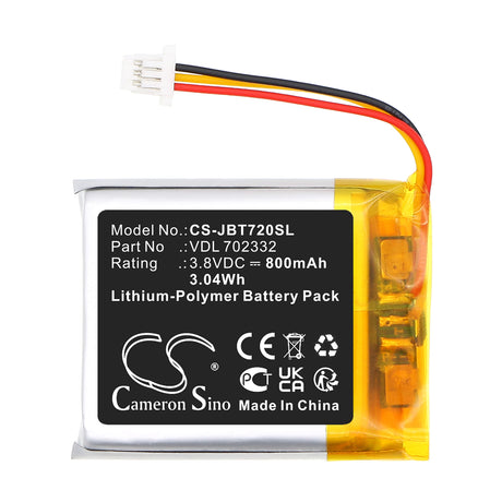3.8V, Li-Polymer, 800mAh, Wireless Headset battery fits JBL, VDL 702332, Tune 720 BT, Tune 760 BT, 3.04Wh Wireless Headset Cameron Sino Technology Limited
