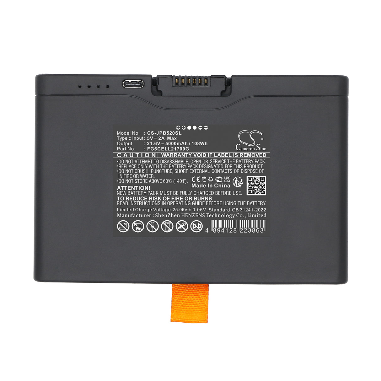 21.6V, Li-ion, 5000mAh, Speaker battery fits JBL, FG6CELL21700G, Boombox 4, PartyBox 520, 108Wh Speaker Cameron Sino Technology Limited (Dangerous Goods)