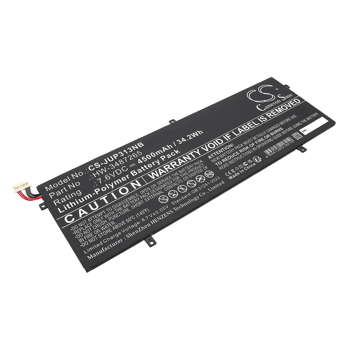 7.6V, Li-Polymer, 4500mAh, Notebook, Laptop battery fits Trekstor, Hw-3487265, Primebook C11, 34.2Wh Notebook, Laptop Cameron Sino Technology Limited