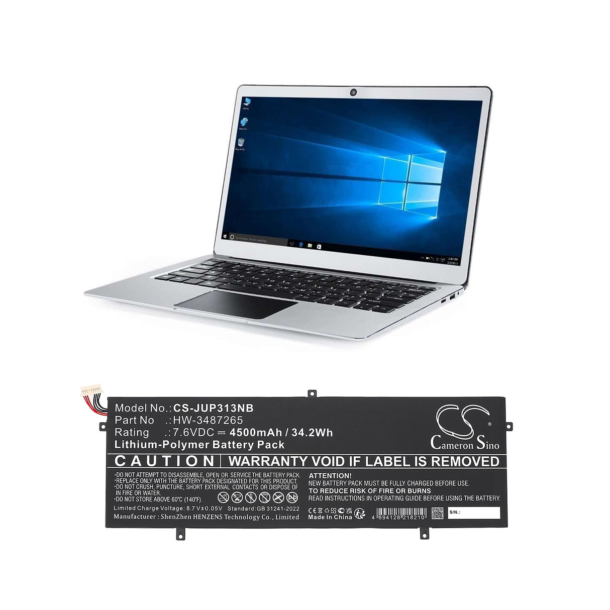 7.6V, Li-Polymer, 4500mAh, Notebook, Laptop battery fits Trekstor, Hw-3487265, Primebook C11, 34.2Wh Notebook, Laptop Cameron Sino Technology Limited