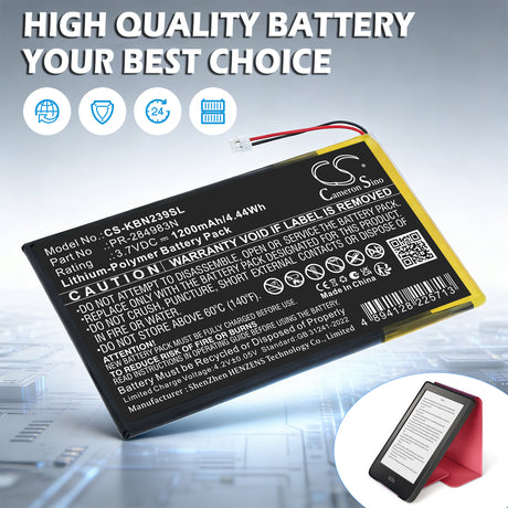 3.7V, Li-Polymer, 1500mAh, E-book, E-reader battery fits Kobo, PR-284983N, Clara HD N239, Clara HD N249, 5.55Wh E-book, E-reader Cameron Sino Technology Limited