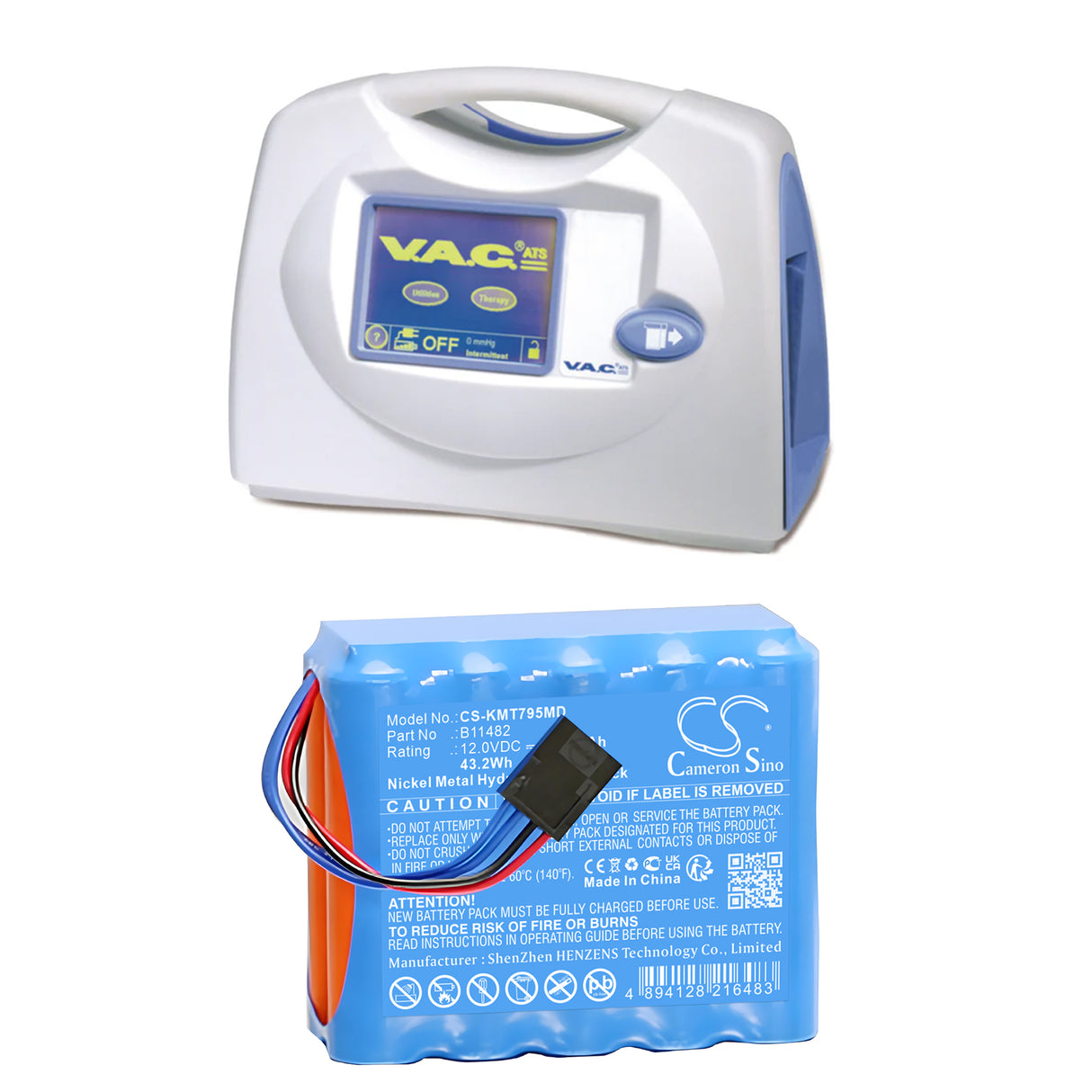 12.0V, Ni-MH, 3600mAh, Medical battery fits Kci, B11482, Ats Therapy, M3252795a, 43.2Wh Medical Cameron Sino Technology Limited (Medical)