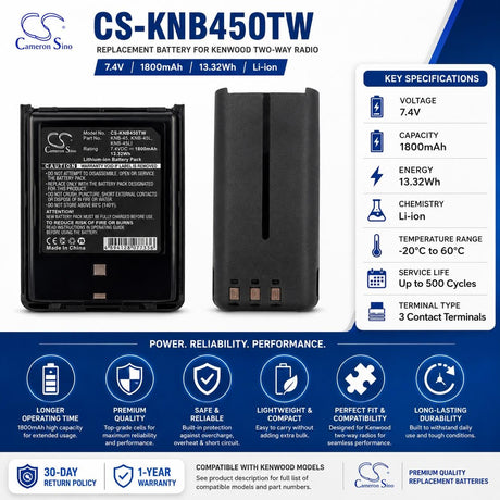 7.4V, Li-ion, 1800mAh, Two-Way Radio battery fits Kenwood, Knb-45, Nx240, Nx248, 13.32Wh Two-Way Radio Cameron Sino Technology Limited