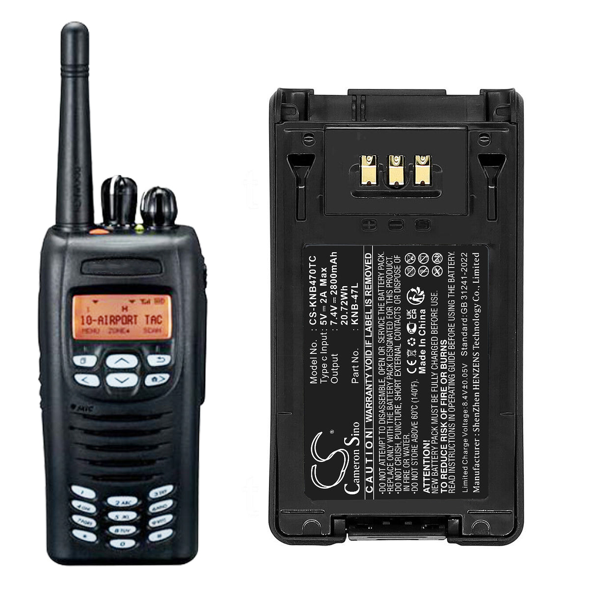 7.4V, Li-ion, 2800mAh, Two-Way Radio battery fits Kenwood, Knb-47l, Nx-200, Nx-300, 20.72Wh Two-Way Radio Cameron Sino Technology Limited