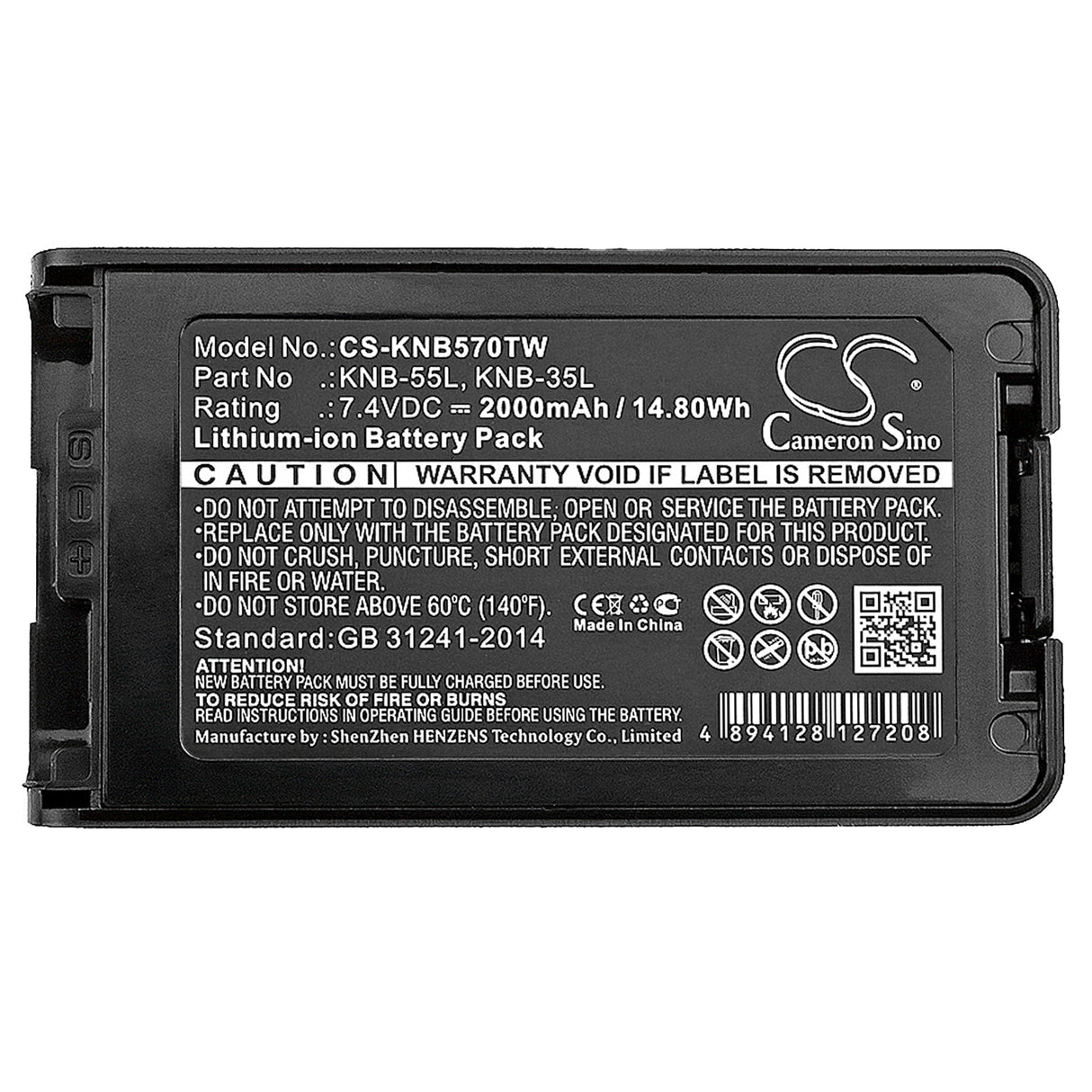 7.4V, Li-ion, 2000mAh, Two-Way Radio battery fits Kenwood, KNB-55L, TK-2140, TK-3140, 14.8Wh Two-Way Radio Cameron Sino Technology Limited