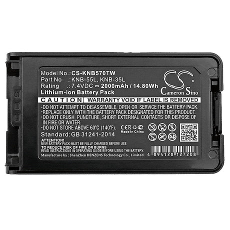 7.4V, Li-ion, 2000mAh, Two-Way Radio battery fits Kenwood, KNB-55L, TK-2140, TK-3140, 14.8Wh Two-Way Radio Cameron Sino Technology Limited
