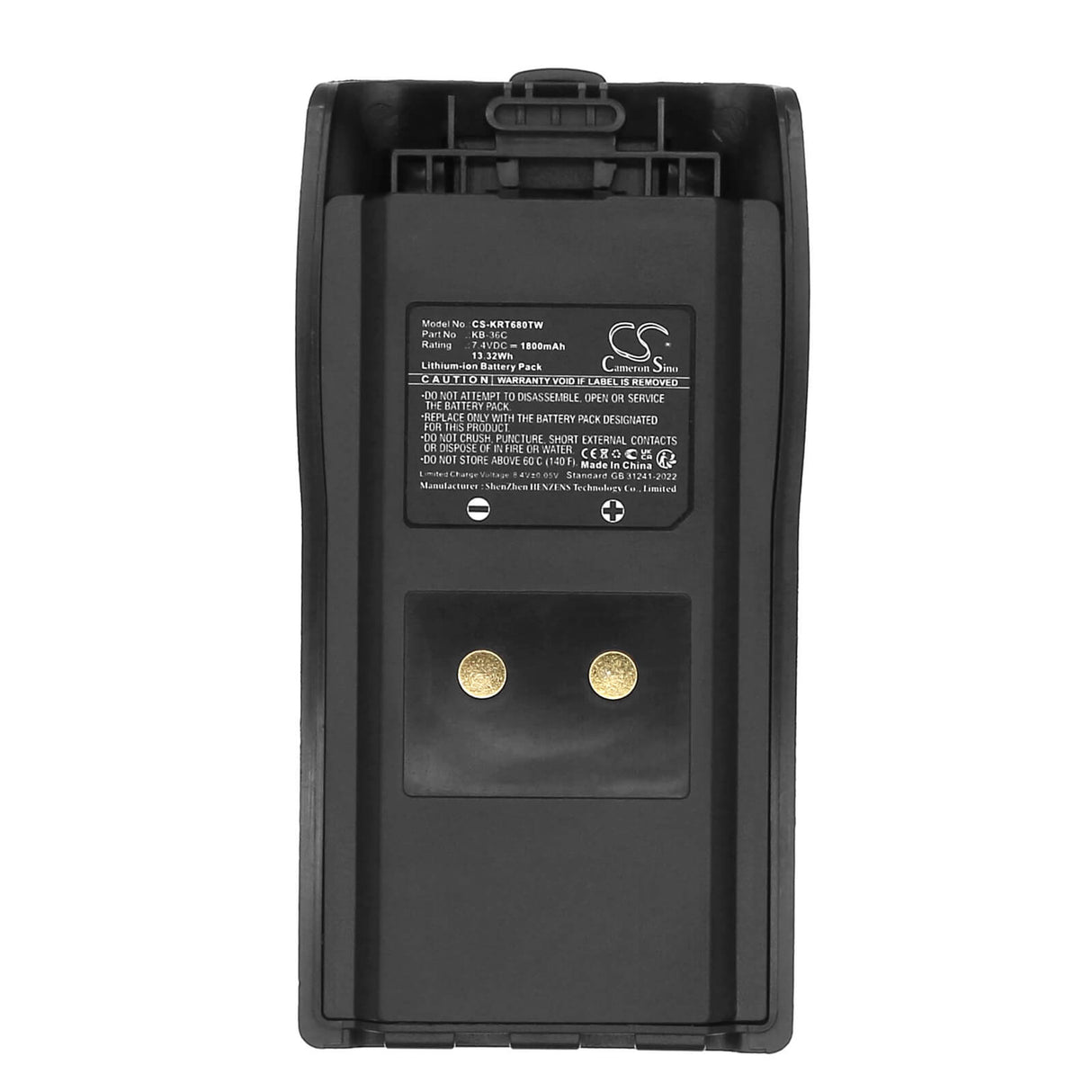 7.4V, Li-ion, 1800mAh, Two-Way Radio battery fits Kirisun, KB-36C, PT6500, PT-6500, 13.32Wh Two-Way Radio Cameron Sino Technology Limited