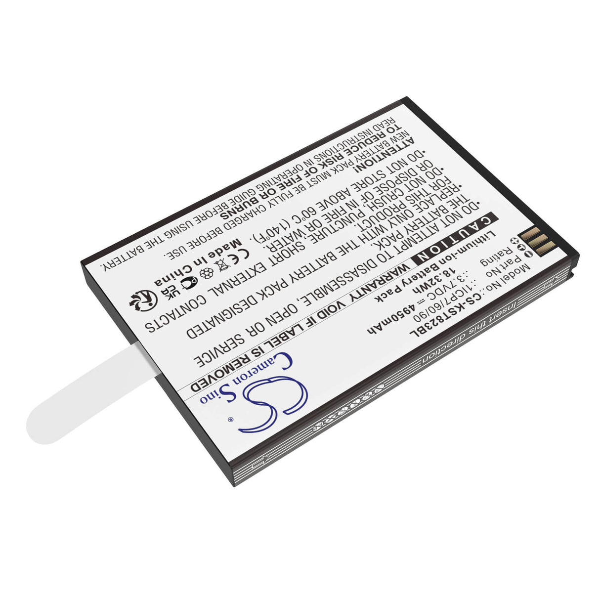 3.7V, Li-ion, 4950mAh, Payment Terminal battery fits Szzt, 1icp7/60/90, Ks8223, 18.32Wh Payment Terminal Cameron Sino Technology Limited