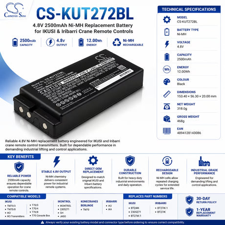 Crane Remote Battery For Ikusi, Berlinde, Gh 4.8v, 2500mah - 12.00wh Crane Remote Control Cameron Sino Technology Limited