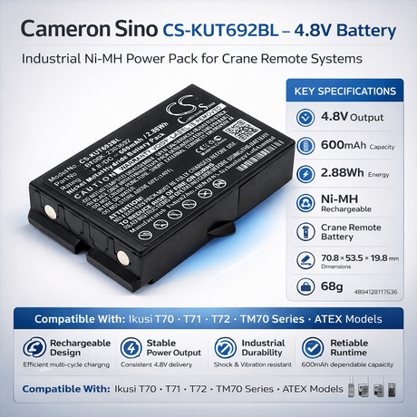 Crane remote battery For Ikusi, 2303692, Rad-tf Transmitters, Rad-ts 4.8v, 600mah - 2.88wh Crane Remote Control Cameron Sino Technology Limited