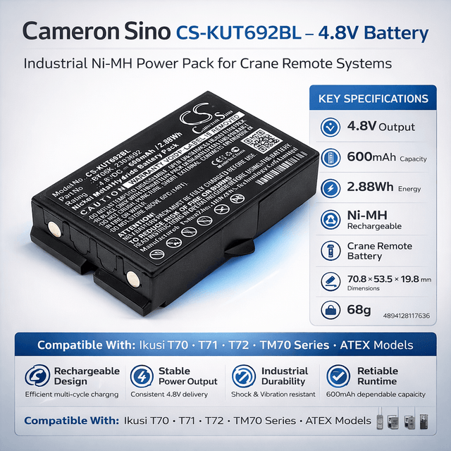 Crane remote battery For Ikusi, 2303692, Rad-tf Transmitters, Rad-ts 4.8v, 600mah - 2.88wh Crane Remote Control Cameron Sino Technology Limited