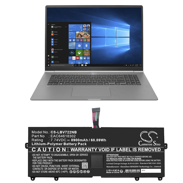 7.74V, Li-Polymer, 8900mAh, Notebook, Laptop battery fits Lg, EAC64618302, 15Z90N, 15Z90P, 68.89Wh Notebook, Laptop Cameron Sino Technology Limited