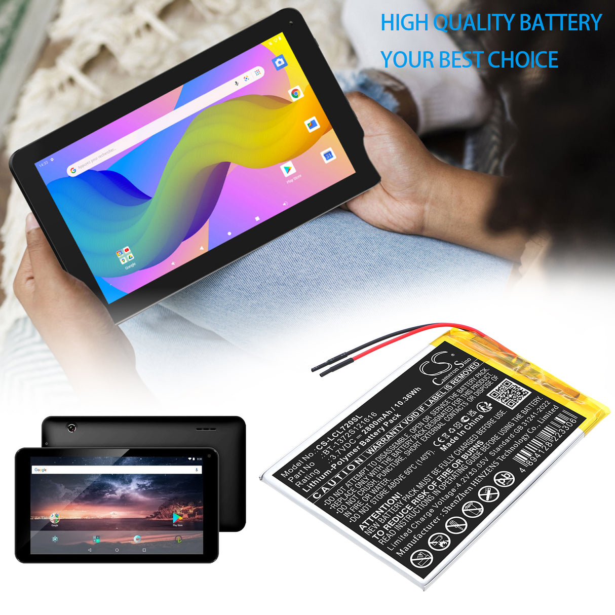 3.7V, Li-Polymer, 2800mAh, Tablet battery fits Polaroid, SR3070110P, MIDS747PXE, MIDS747PXE52, 10.36Wh Tablet Cameron Sino Technology Limited