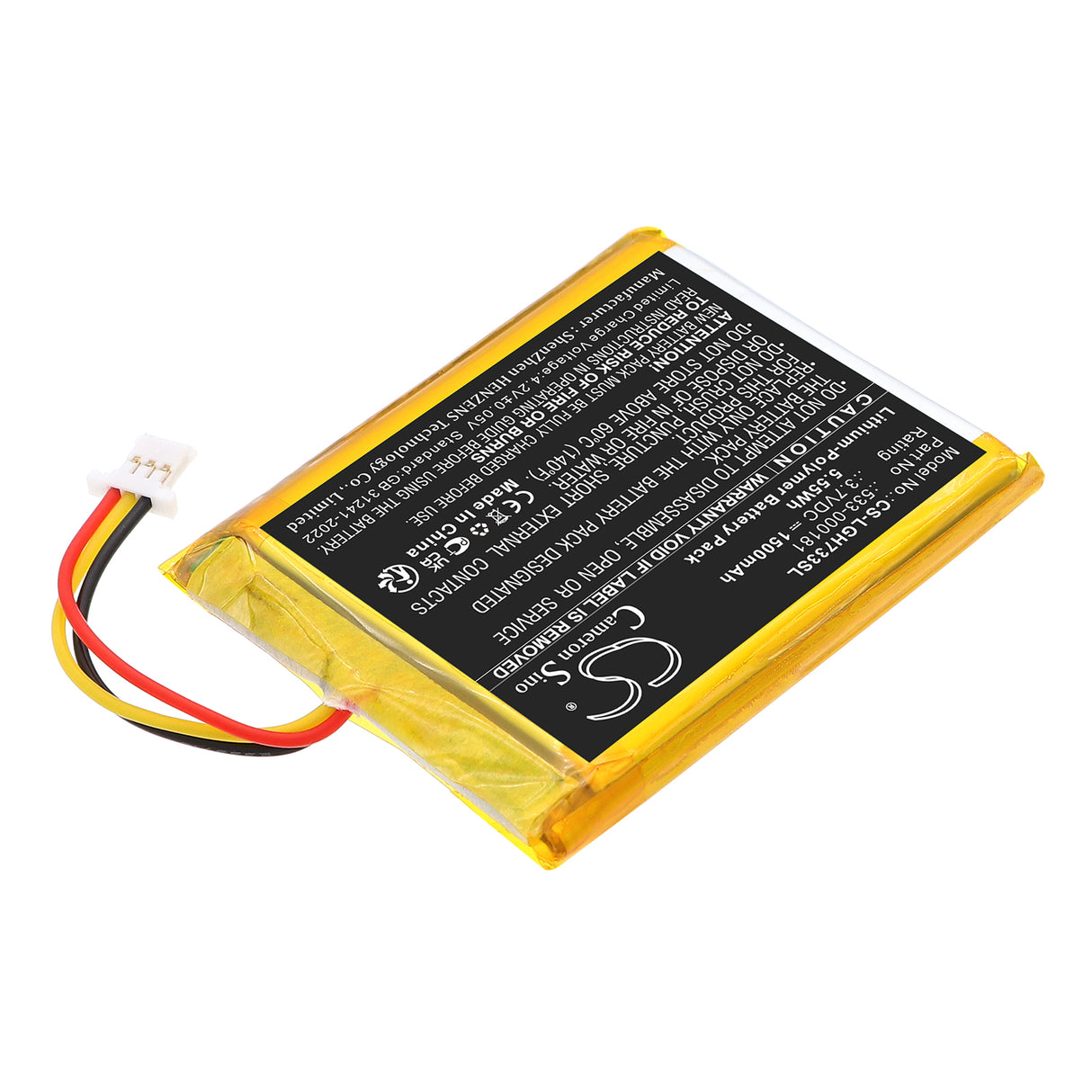3.7V, Li-Polymer, 1500mAh, Wireless Headset battery fits Logitech, 533-000181, G733, 5.55Wh Wireless Headset Cameron Sino Technology Limited