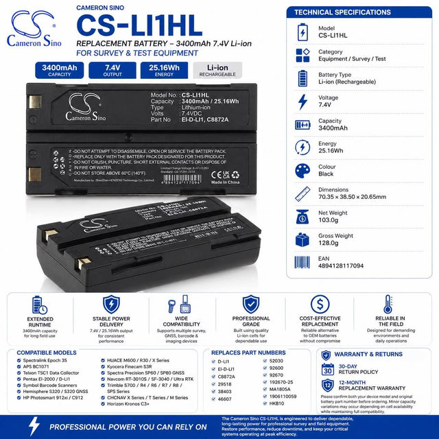 Equipment Battery for Trimble 92600, Tr-r8, 5700 7.4v, 3400mah - 25.16wh Equipment, Survey, Test Cameron Sino Technology Limited