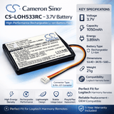 3.7V, Li-ion, 1050mAh, Remote Control battery fits Logitech, 915-000198, Harmony Touch, Harmony Ultimate, 3.89Wh Remote Control Cameron Sino Technology Limited