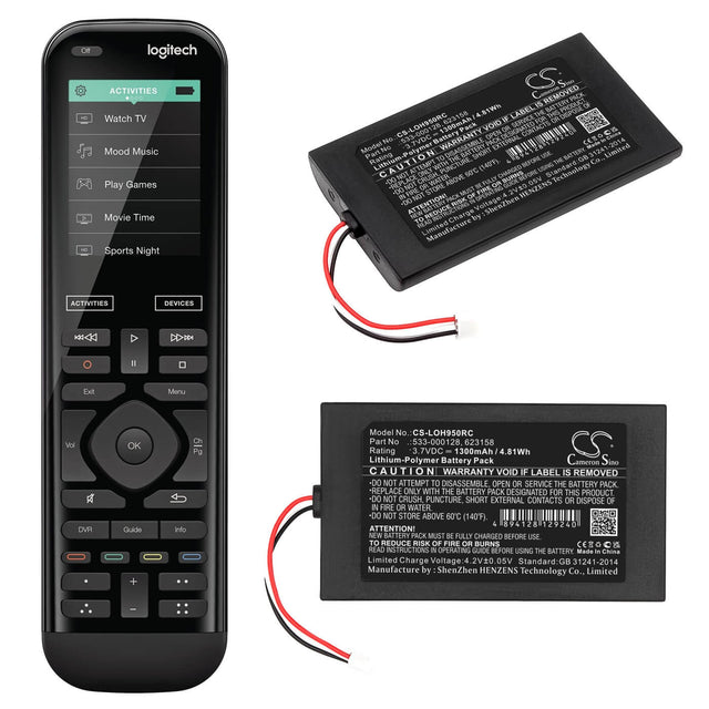 3.7V, Li-Polymer, 1300mAh, Remote Control battery fits Logitech, 915-000257, 915-000260, Elite, 4.81Wh Remote Control Cameron Sino Technology Limited