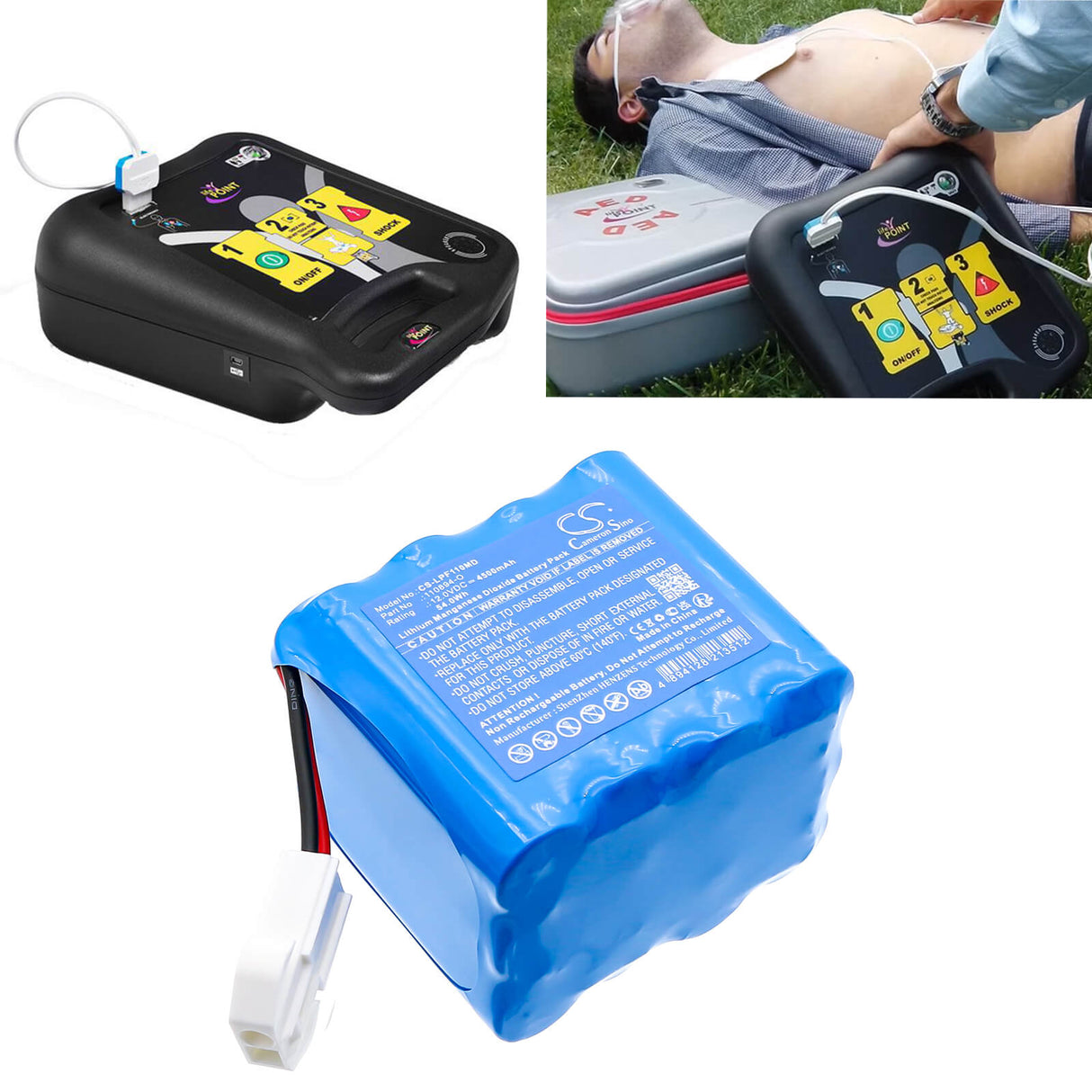 12.0V, Li-MnO2, 4500mAh, Medical battery fits Life-point, Defibrillator Aed Pro, Pro Aed, 54.0Wh Medical Cameron Sino Technology Limited (Medical)