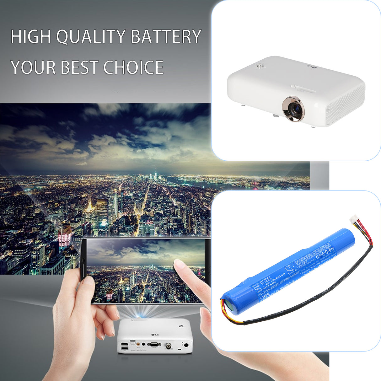 7.4V, Li-ion, 3400mAh, Projector battery fits LG, EAC63238201, PH550, 25.16Wh Projector Cameron Sino Technology Limited