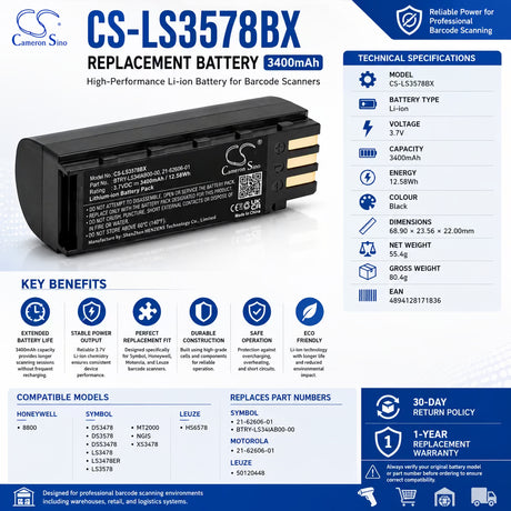 3.7v, 3400mah, Li-ion Barcode Scanner Battery Fit's Symbol, Ds3478, Ds3578, Dss3478, 12.58wh Barcode Scanner Cameron Sino Technology Limited