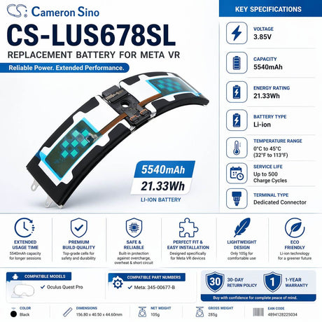 3.85V, Li-ion, 5540mAh, VR battery fits Meta, 345-00677-B, Oculus Quest Pro, 21.33Wh VR Cameron Sino Technology Limited
