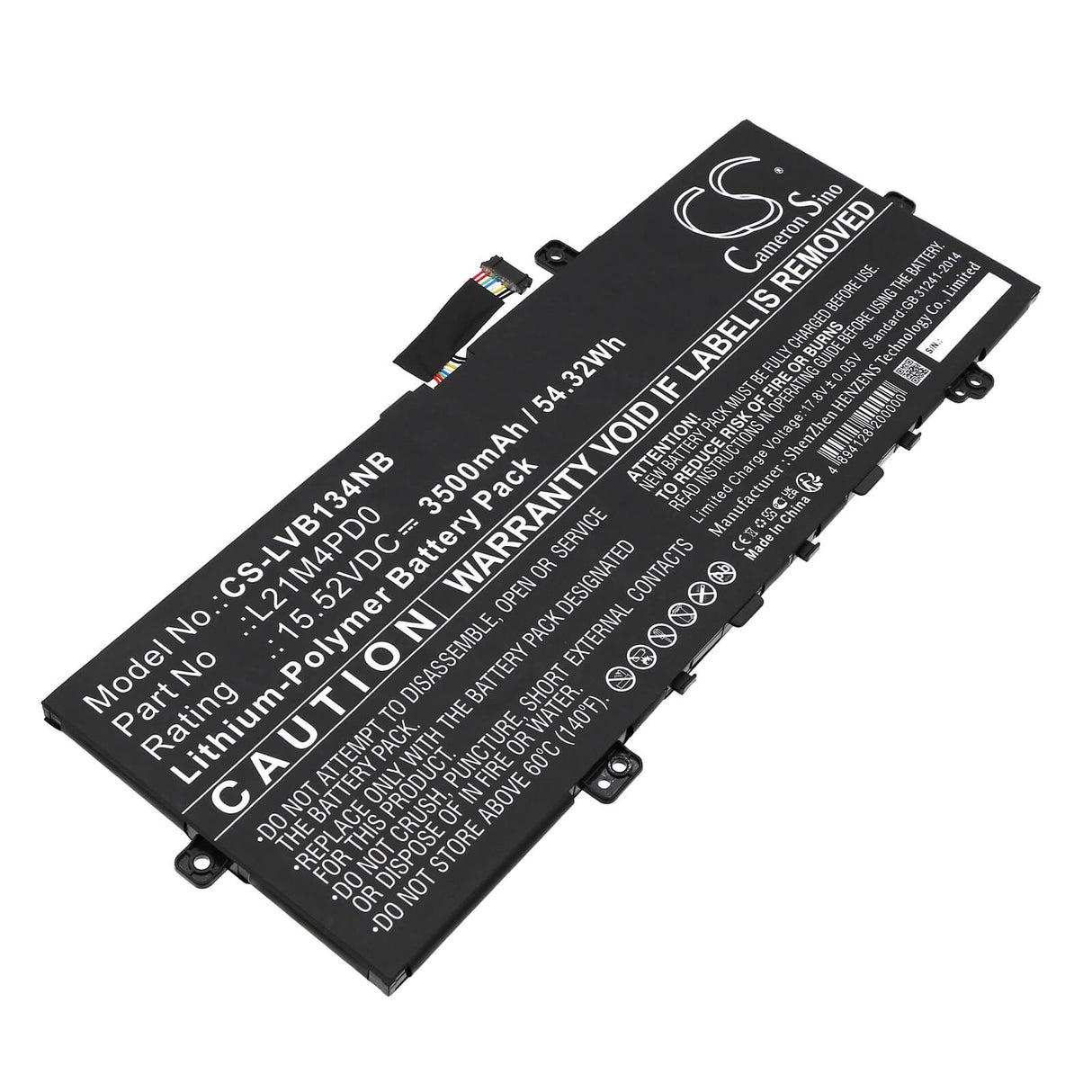 15.52V, Li-Polymer, 3500mAh, Notebook Battery fits Lenovo, Thinkbook 13s G4 Arb 21as0005p, Thinkbook 13s G4 Arb 21as0006a, 54.32Wh Notebook, Laptop Cameron Sino Technology Limited