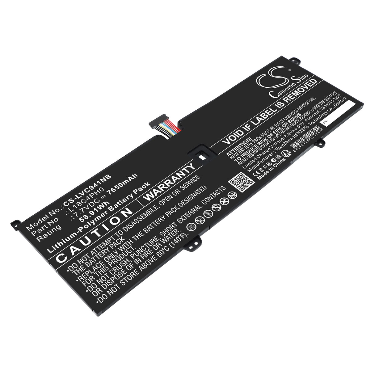 7.7V, Li-Polymer, 7650mAh, Notebook, Laptop battery fits Lenovo, 5B10T11585, Yoga C940-14IIL, Yoga C940-14IIL-81Q9, 58.91Wh Notebook, Laptop Cameron Sino Technology Limited