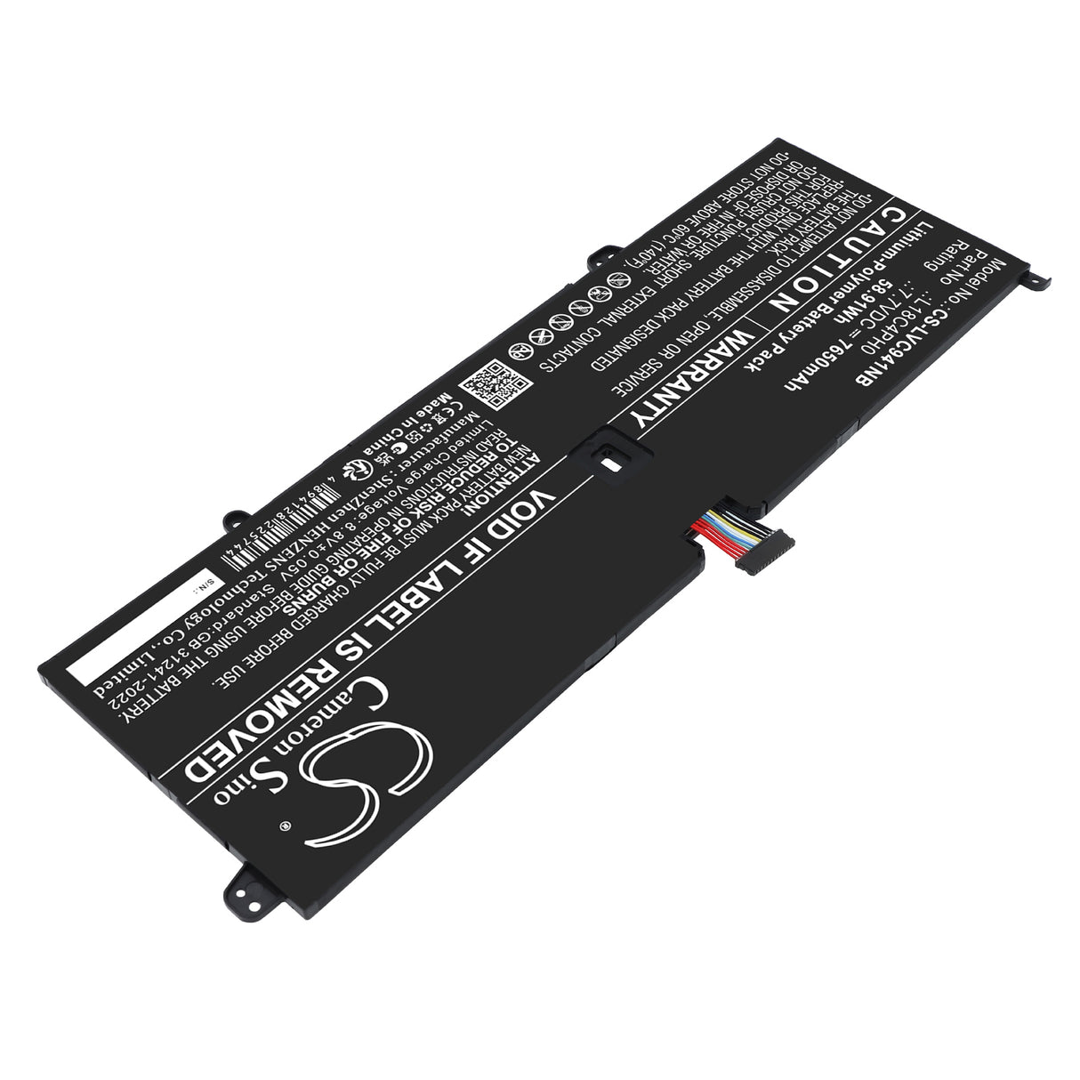 7.7V, Li-Polymer, 7650mAh, Notebook, Laptop battery fits Lenovo, 5B10T11585, Yoga C940-14IIL, Yoga C940-14IIL-81Q9, 58.91Wh Notebook, Laptop Cameron Sino Technology Limited