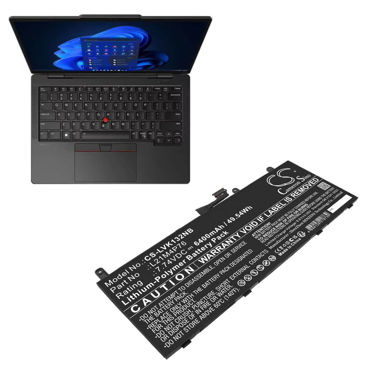 7.74V, Li-Polymer, 6400mAh, Notebook, Laptop battery fits Lenovo, 5b10w51878, Thinkpad X13s Gen 1-21bx000ehv, 49.54Wh Notebook, Laptop Cameron Sino Technology Limited