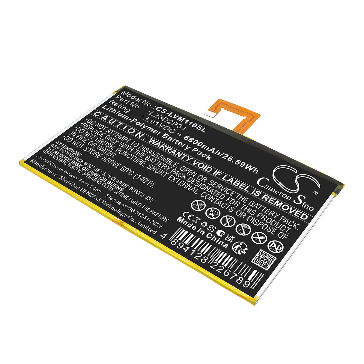 3.91V, Li-Polymer, 6800mAh, Tablet battery fits Lenovo, L23B2P31, Pad 2024 TB331FC, Pad 2024 TB331FU, 26.59Wh Tablet Cameron Sino Technology Limited