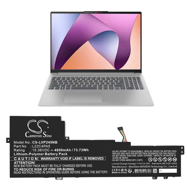 15.36V, Li-Polymer, 4800mAh, Notebook, Laptop battery fits Lenovo, 5b11k39349, Ideapad Slim 5 16abr8, 73.73Wh Notebook, Laptop Cameron Sino Technology Limited
