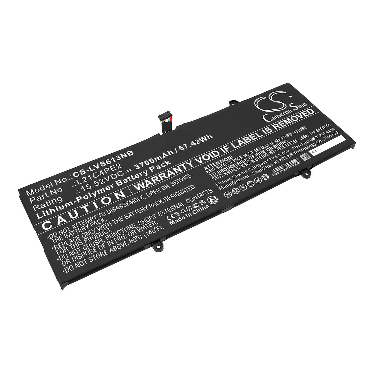 15.52V, Li-Polymer, 3700mAh, Battery fits Lenovo, Yoga 6 13abr8 83b20002sb, Yoga 6 13abr8 83b20004tw, 57.42Wh Notebook, Laptop Cameron Sino Technology Limited