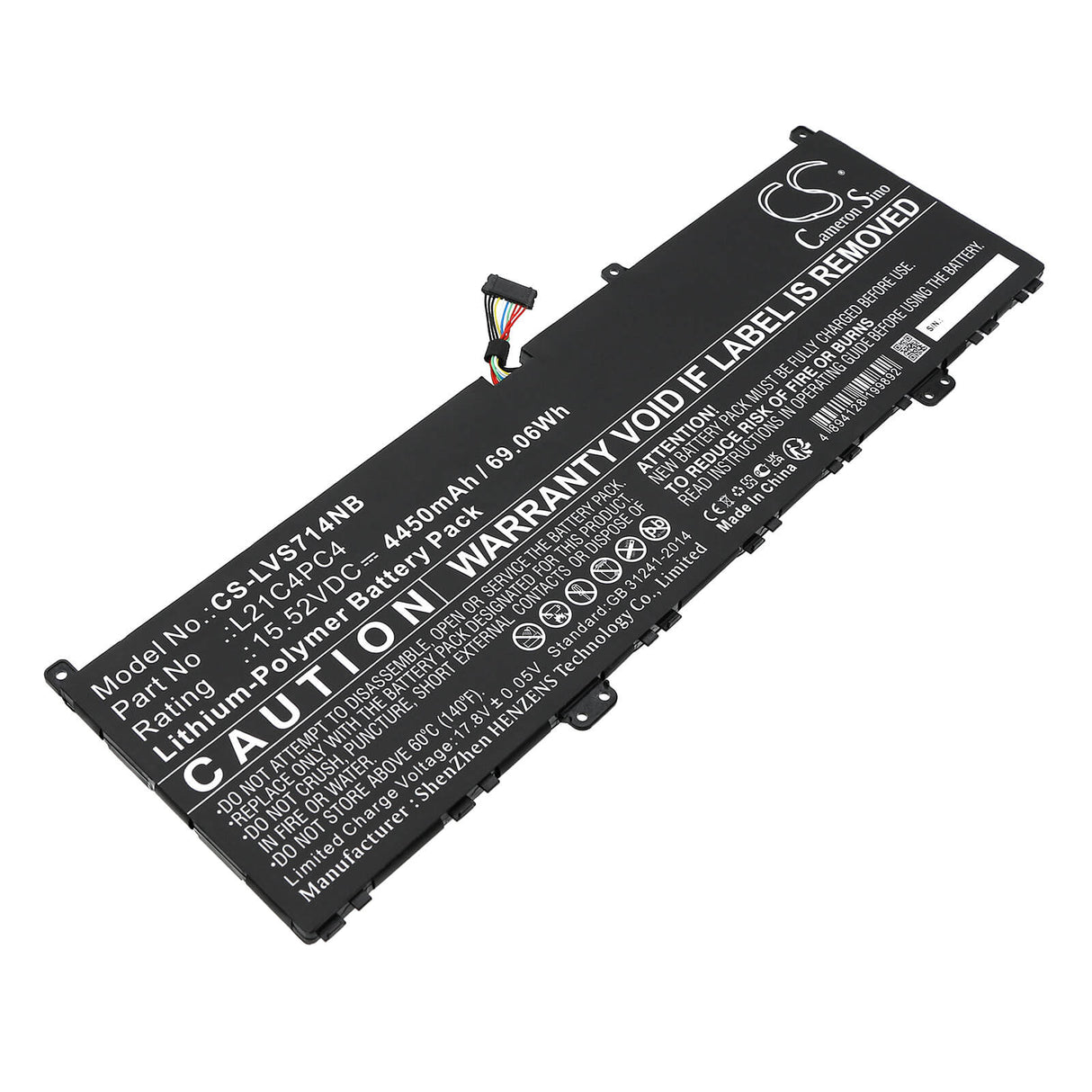 15.52V, Li-ion, 4450mAh, Notebook Battery fits Lenovo, Yoga Slim 7 Pro 14iap7 82sv00a, Yoga Slim 7 Pro 14iap7 82sv00a, 69.06Wh Notebook, Laptop Cameron Sino Technology Limited