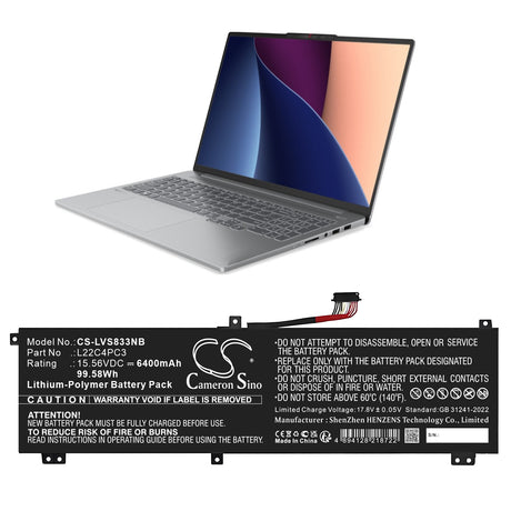 15.56V, Li-Polymer, 6400mAh, Notebook, Laptop battery fits Lenovo, 5b11k39157, 83ag003qau, 83ag003rau, 99.58Wh Notebook, Laptop Cameron Sino Technology Limited
